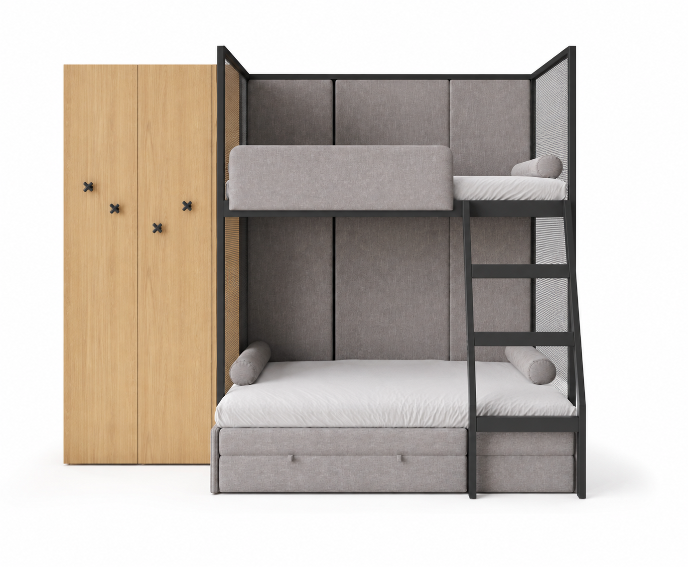 Poschodová posteľ so skriňou 3D model